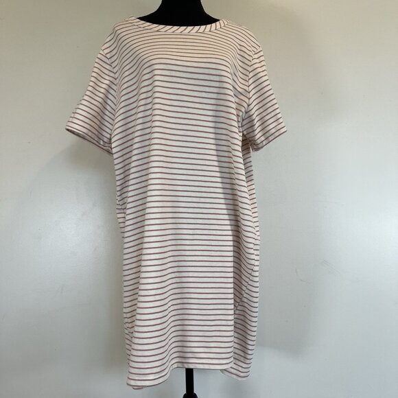 Buffalo David Bitton TShirt Dress Short Sleev Stripe Ivory Rose Cotton Blend XXL - Picture 1 of 9